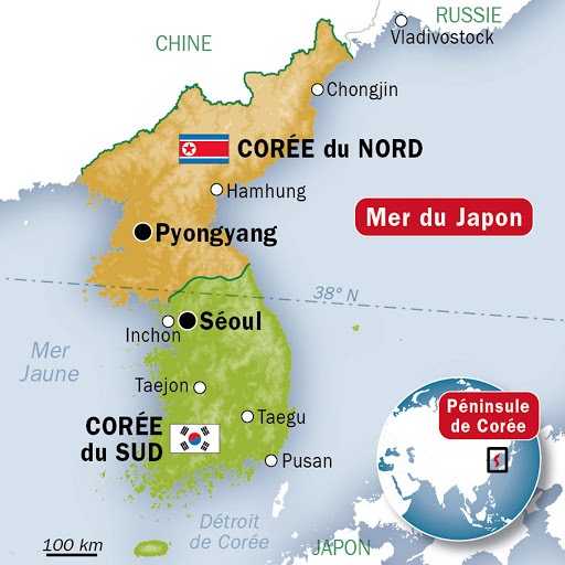 Carte Corée du Nord Corée du Sud